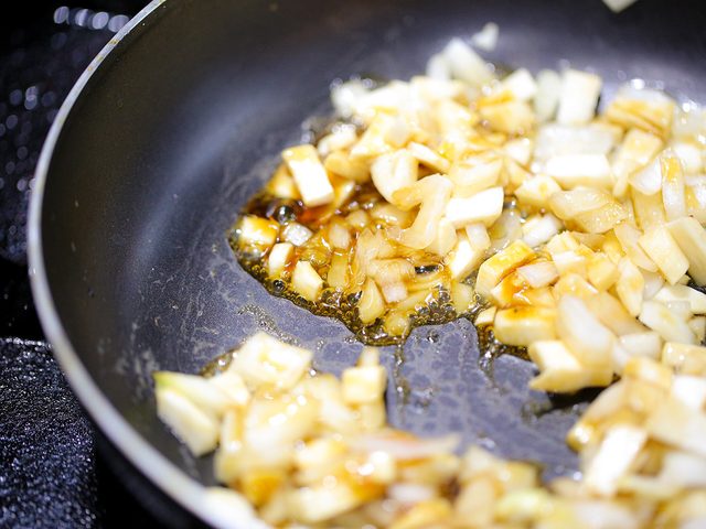 Cooking oil, sauteeing onions in oil