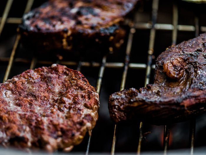 Cooking mistakes, charred meat on a grill