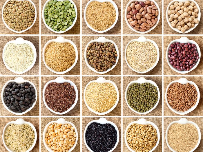 Healthy eating, Bowls and bowls of grains and legumes. A whole collection of carbohydrates.