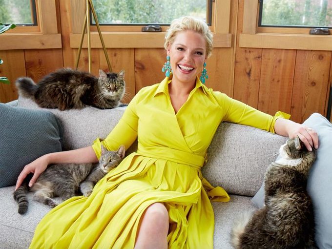Katherine Heigl with her cats