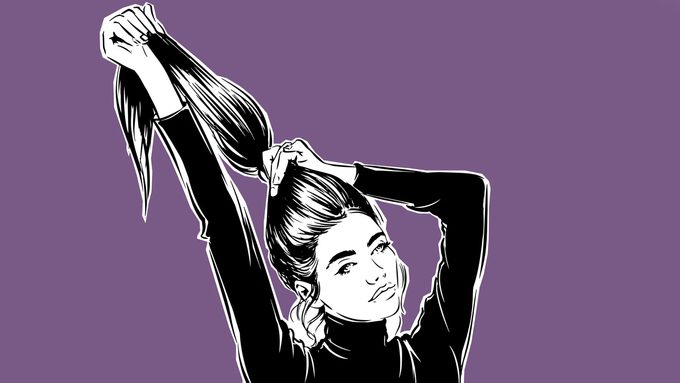 dull hair thinning hair hacks, sketch of a woman holding her hair up