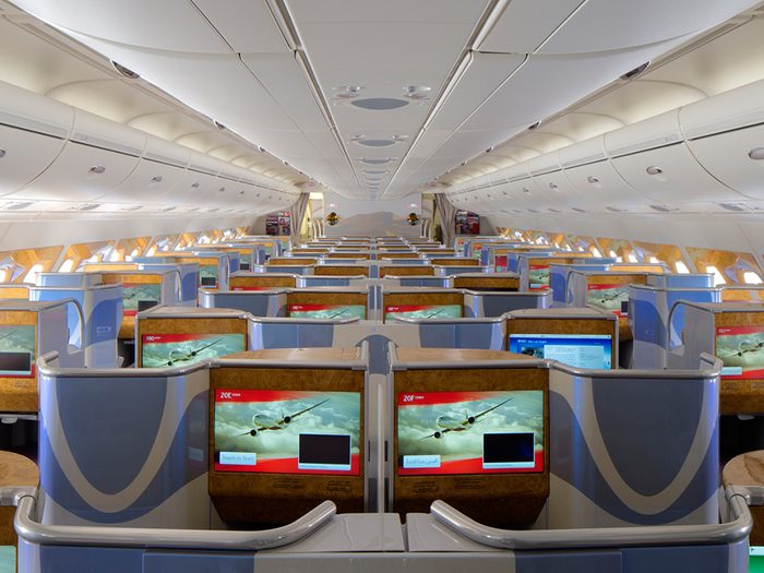 Flight to Dubai in Emirates business class cabin