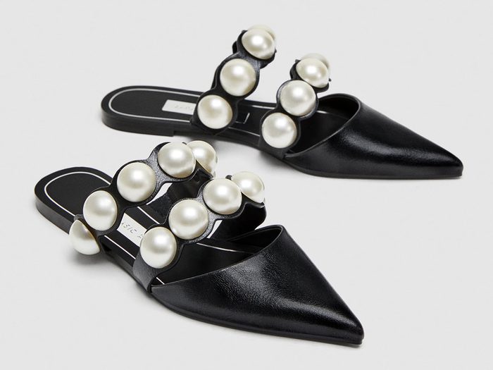 Spring shoes, Zara flat mules with pearl beads