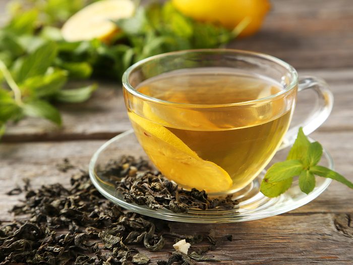 Healthy foods, cup of green tea