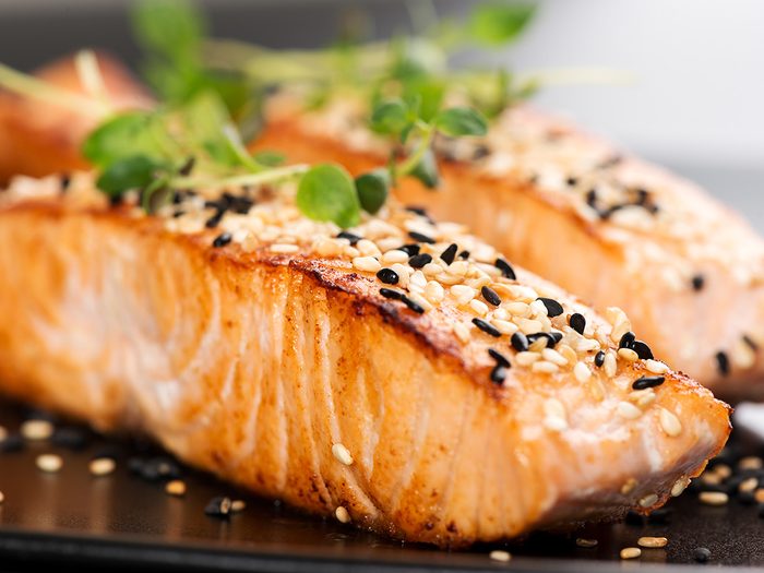 Superfoods, cooked spiced salmon on a plate