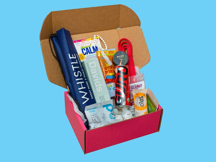 Workout gear, a Balanced Box subscription filled with wellness goodies