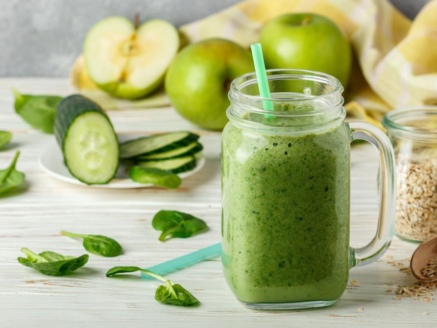 Apple Cucumber Low-Calorie smoothie with basil