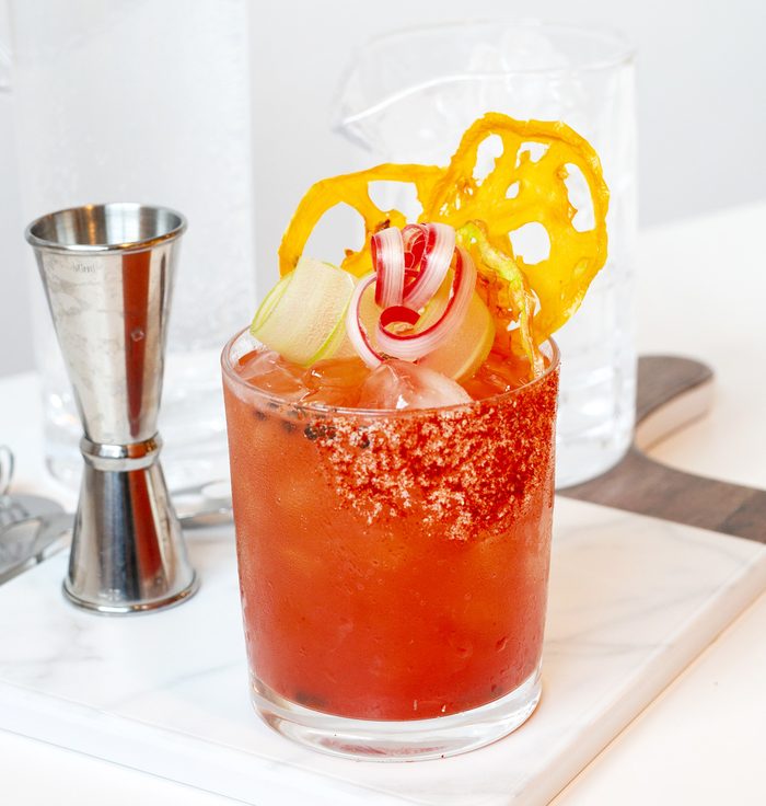 Strawberry-Rhubarb Caesar cocktail