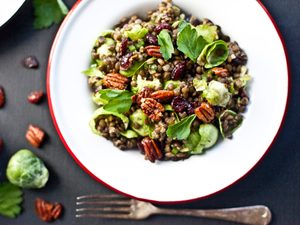 Lentil and Brussels Sprout Salad with Creamy Chia Dressing