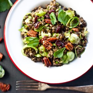 Lentil and Brussels Sprout Salad with Creamy Chia Dressing