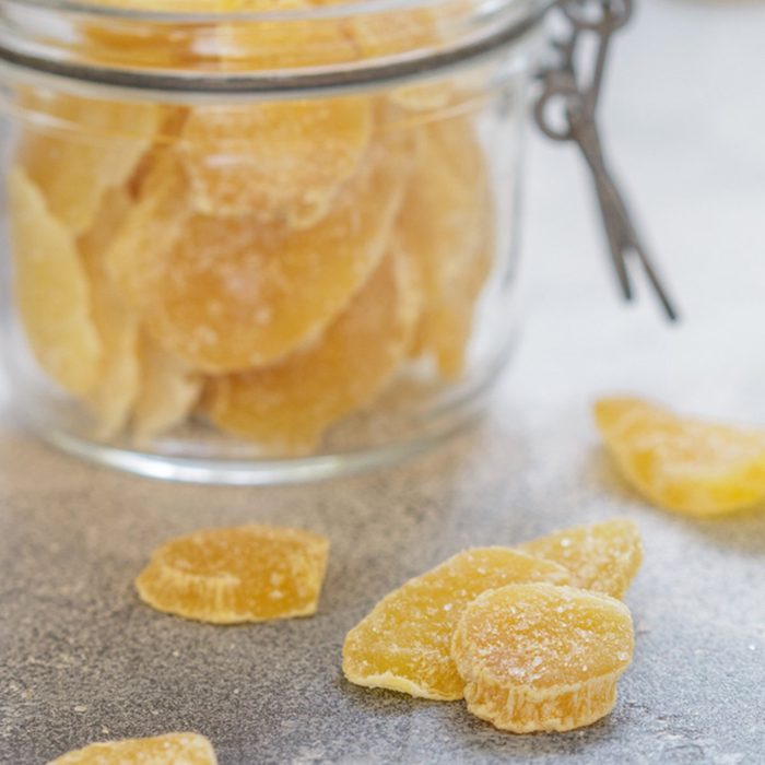 Candied ginger slices.