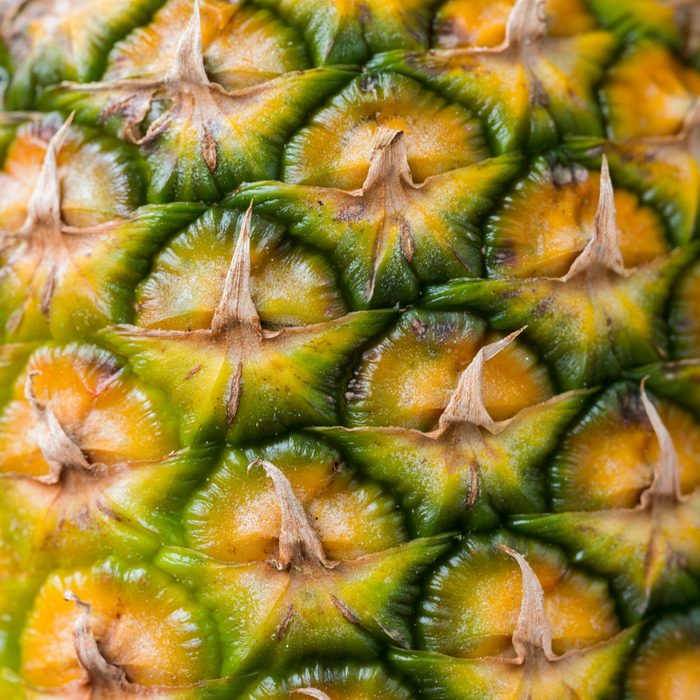 closeup of pineapple skin;