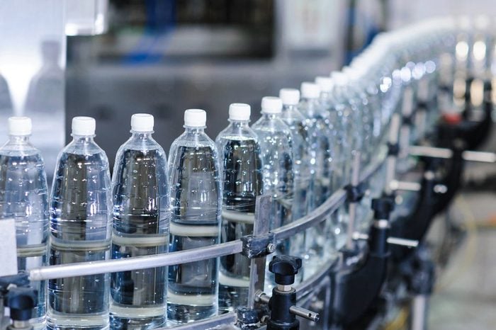 water bottles on production line