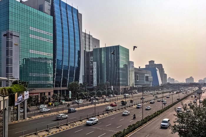 Gurgaon / Gurugram, New Delhi, India - December 13, 2018: Architecture of Cyber City (Cyberhub)