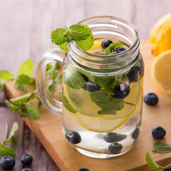 portrait of Summer fresh fruit drink. fruit Flavored water mix with lemon, blueberry and mint leaves; Shutterstock ID 294676403; Job (TFH, TOH, RD, BNB, CWM, CM): Taste of Home