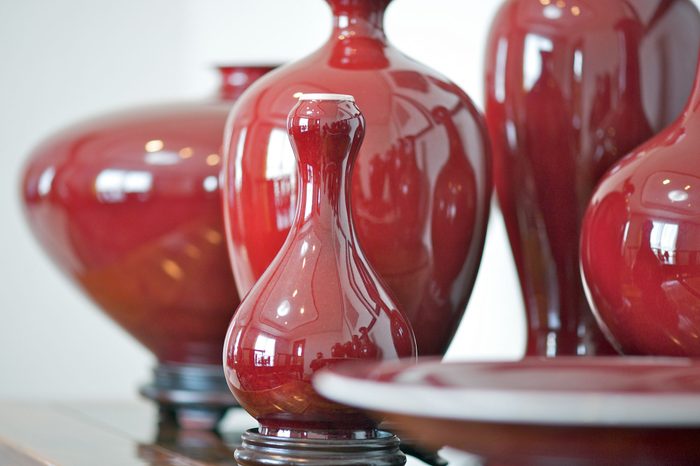 Red Oxblood porcelain vases in Qing dynasty style made in Taiwan