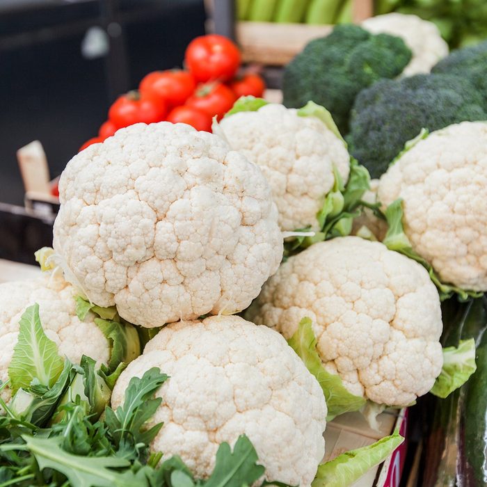 Farmers market. Closeup of Cauliflower with other vegetable ready for sale at local food retail; Shutterstock ID 1346638691; Job (TFH, TOH, RD, BNB, CWM, CM): TOH