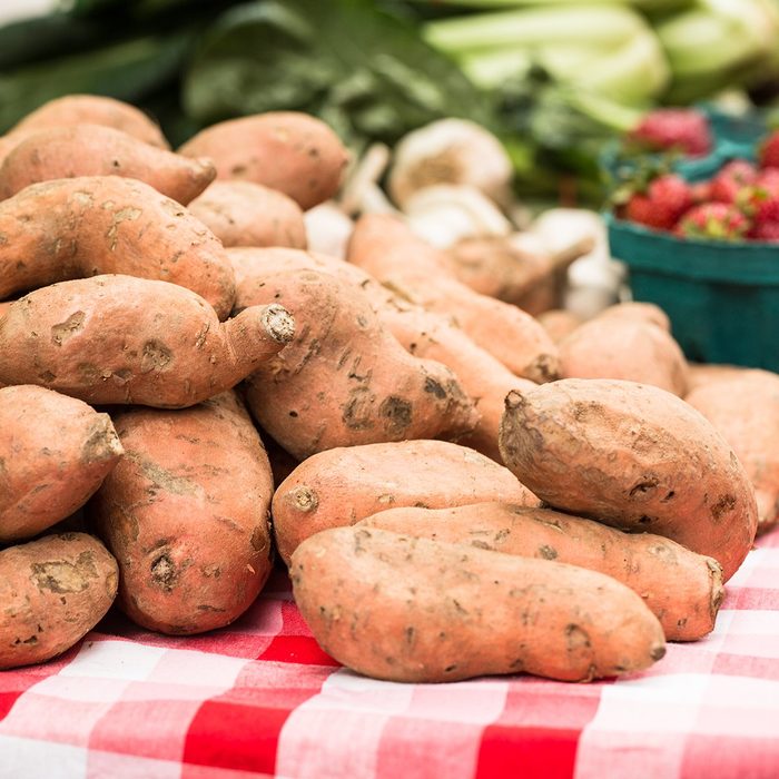 Sweet potato yams at the farmers market in Knoxville Tennessee; Shutterstock ID 645123172; Job (TFH, TOH, RD, BNB, CWM, CM): TOH