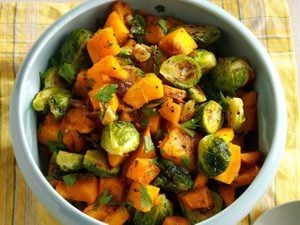 Roasted Pumpkin and Brussels Sprouts Make an Epic Fall Side Dish
