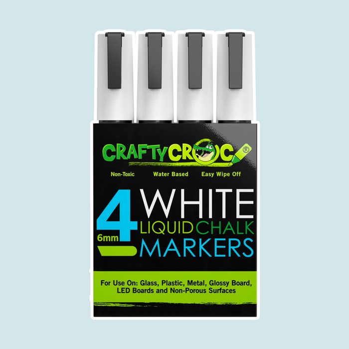 Crafty Croc 4 White Liquid Chalk Markers, 6mm Reversible Medium Tip