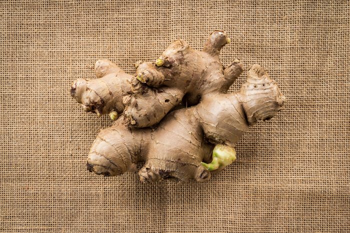 ginger root on burlap background