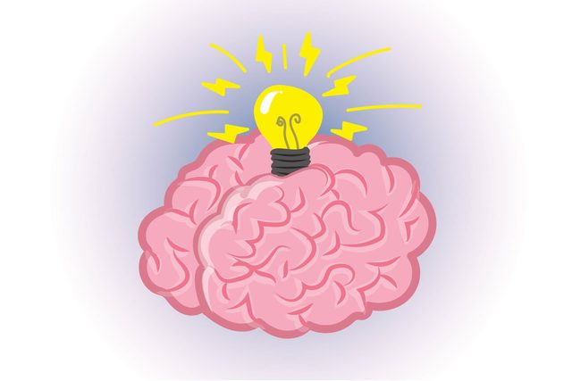Graphic of human brain with light bulb on top