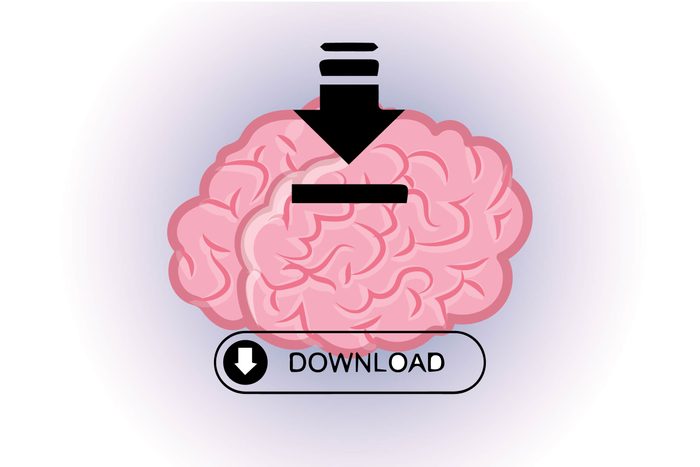 Graphic of human brain with word "download" and download arrow