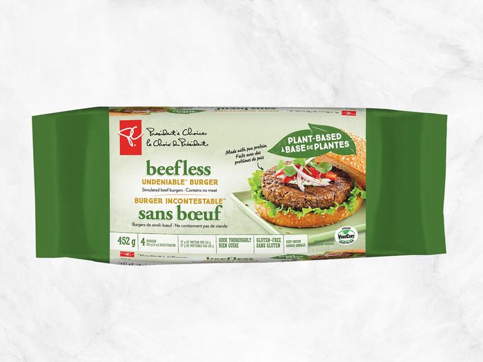 president's choice plant-based staples beefless burgers