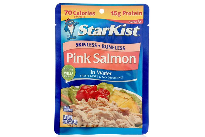 Winneconne, WI - 29 July 2016: Package of Starkist pink salmon on an isolated background.