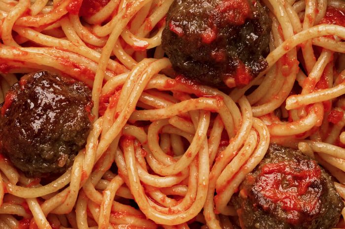 close up of american italian meatball spaghetti food background
