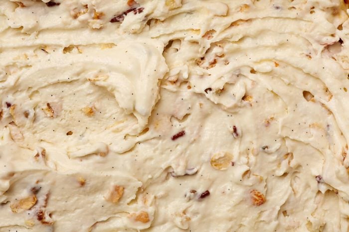 Texture of granola ice cream as background from above