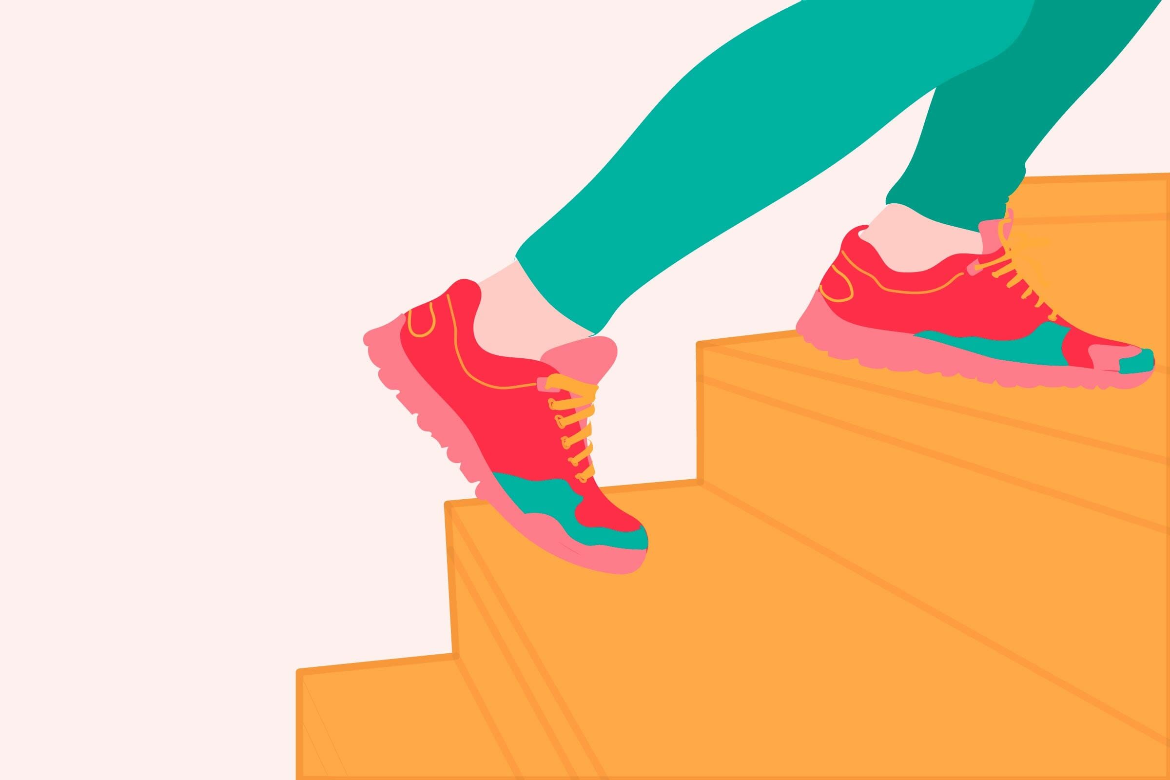 illustration of sneakers climbing stairs