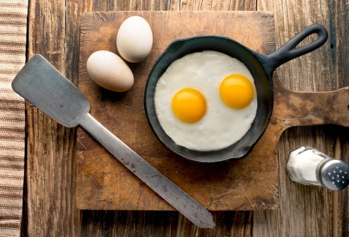 doctors eat for breakfast | eggs in pan overhead