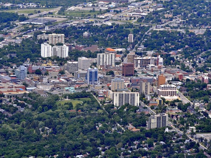 Aerial,cityscape,of,kitchener,town,center,kitchener Waterloo,,ontario,canada