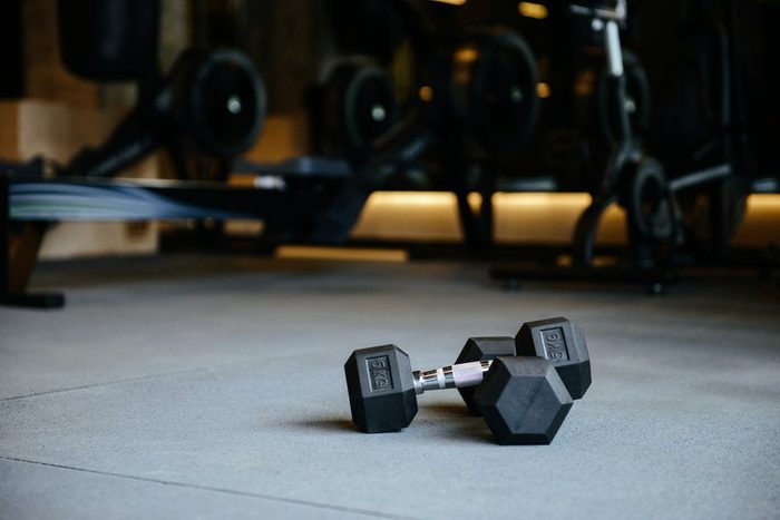fitness after 50 | dumbbells which lying on the floor in gym