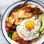 A Hearty Vegetarian Breakfast: Quinoa, Egg and Halloumi Bowls