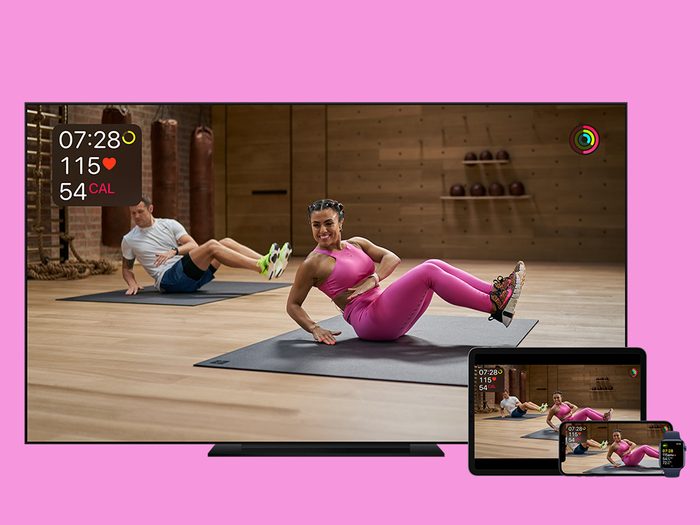 apple fitness+ review | view of fitness+ on apple tv, ipad, iphone, and apple watch