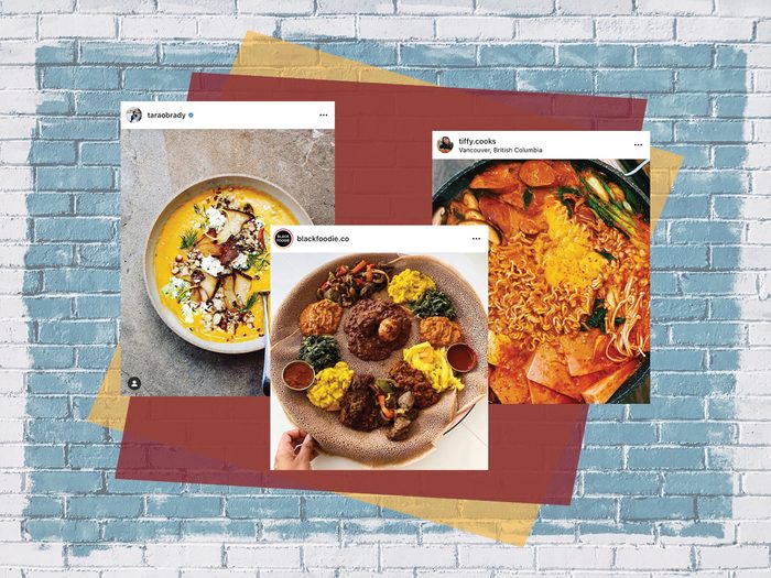 canadian food accounts | three instagram posts on top of a colourful backdrop