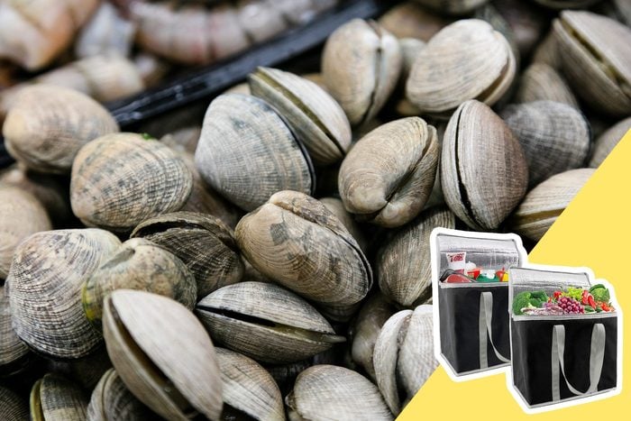full screen of clams with inset of travel cooler bag