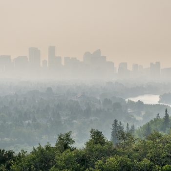 Calgary,downtown,covered,by,wildfire,smoke,,alberta,,canada