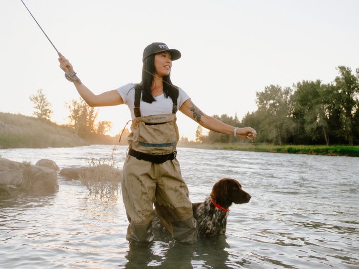 great hobbies | fly fisher ruth lee with her dog fly fishing