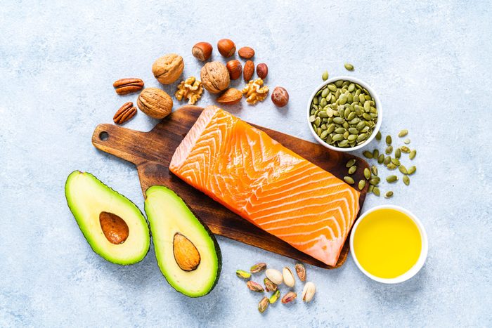 Food With High Content Of Healthy Fats Overhead View