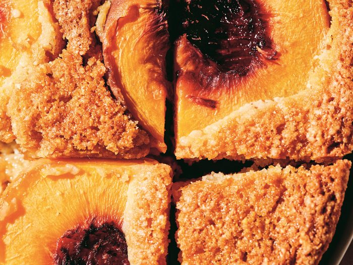 peach cake recipe | close up image of polenta peach cake recipe