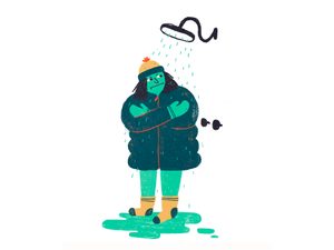 Illustration of someone wearing a full winter snowsuit in a shower, Morning Routine Checklist Cold Showers
