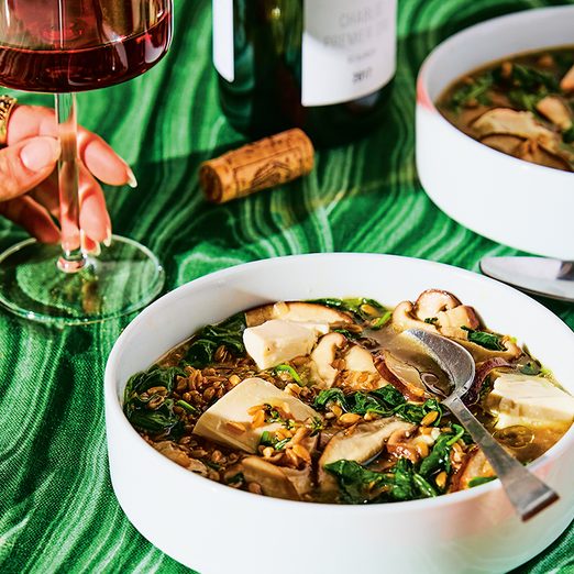 A Recipe for Brothy Farro with Mushrooms and Tofu to Add to Your Dinner Rotation